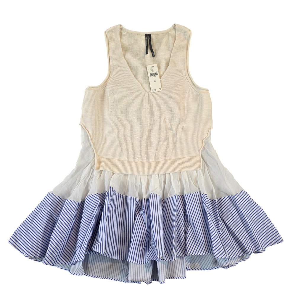 Anthropologie Blue Motif Mixed Media Knit Peplum V-Neck Sweater Vest NWT XS